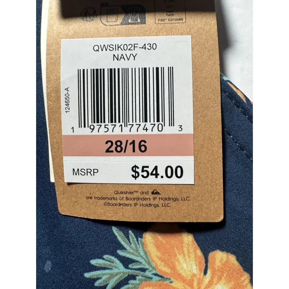 Quiksilver Boys 28/16 Navy Floral Boardshorts Straight Fit Swim Shorts NWT